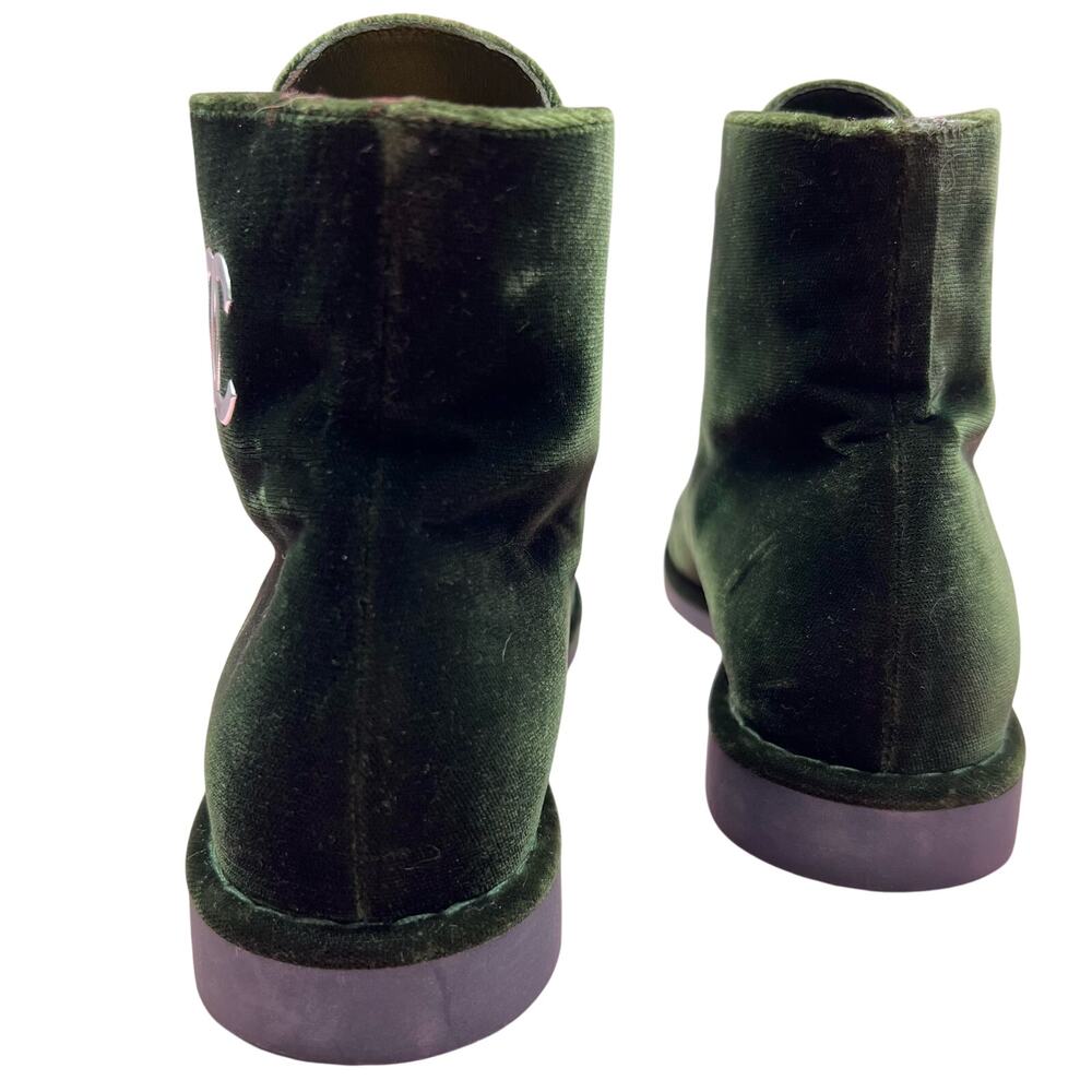 CHANEL Interlocking CC Logo Velvet Lace-Up Boots EU 38 US 8 Green Ankle Booties - Picture 5 of 16